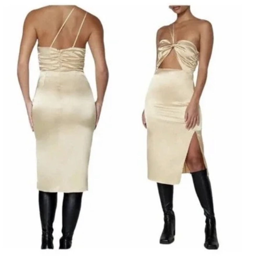 Danielle Bernstein WeWoreWhat Gold Halter Dress